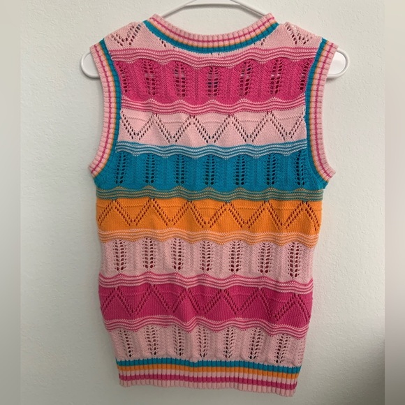 Crochet Colorblock Rainbow Sweater Vest Women’s y2k - Picture 5 of 8